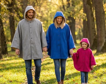 Hoodie Poncho Coat sewing PDF – 3 Sizes for Couples & Children (Pattern Only)