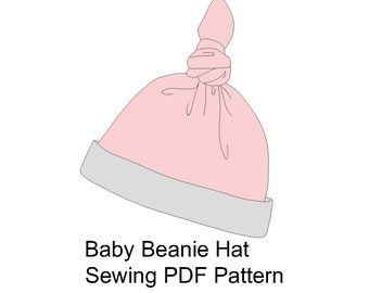 Baby beanie hat pattern, easy baby beanie hat PDF digital  sewing pattern, toodler hat pattern, knot hat sewing pattern