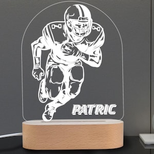 Personalized Sports Lamp, LED Night Light, Custom Engraved Football Gift, Unique Man Cave Decor, Birthday Gift for Him