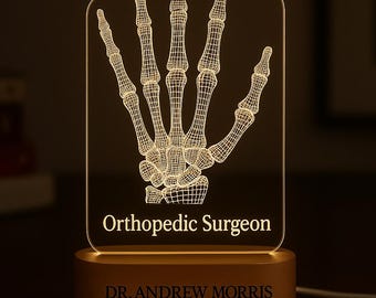 Lámpara LED de esqueleto de mano 3D: regalo para cirujano ortopédico