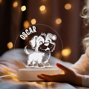 Custom Dog Night Light for Kids, Personalized Puppy LED Lamp, Engraved Acrylic Nightlight, Children&#39;s Bedroom Decor, Gift for Pet Lovers