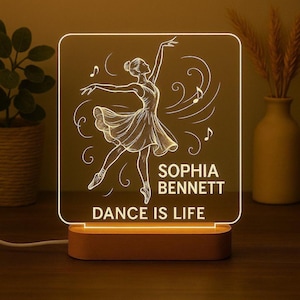 Ballet Dancer LED Night Light – Custom Engraved Acrylic Lamp, Perfect Gift for Dance Lovers & Teachers