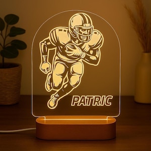Football LED Night Light, Personalized Sports Lamp, Custom Engraved Football Gift, Unique Man Cave Decor, Birthday Gift for Him