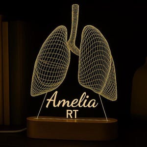 Kundenspezifisches Pulmologen-Geschenk - Personalisiertes Lungen-LED-Nachtlicht für Atemwegsärzte - Gravierte medizinische Schreibtischlampe für Klinik- oder Bürodekor