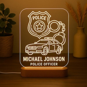 Custom Police LED Night Light, Engraved Law Enforcement Acrylic Lamp, Personalized Gift for Police Officer, Modern Cop Room Decor