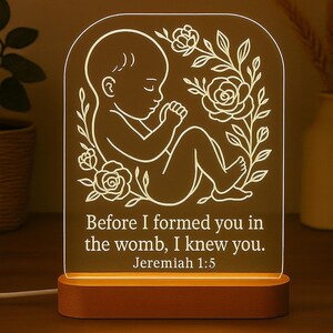 Bible Verse Baby Night Light | Jeremiah 1:5 | Christian Nursery Decor | Personalized LED Lamp for Baptism, Pregnancy, or Baby Shower Gift