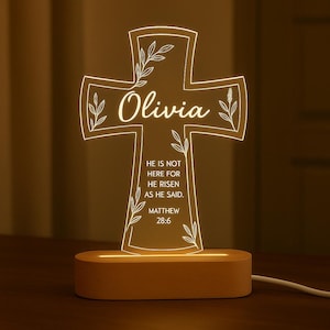 Custom Cross Name LED Night Light, Personalized Christian Night Light for Kids, Custom Faith Decor, Engraved Cross Lamp, Baby night light