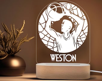 Basketball Night Light, Custom Engraved LED Lamp, Personalized Sports Gift, Acrylic Basketball Decor, Unique Gift for Sport Fans USB Powered