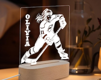 Hockey Player 3D Night Light, Personalized Hockey Gift, LED Acrylic Lamp with Custom Name, Sports Fan Bedroom Decor, Unique Gift for Athlete