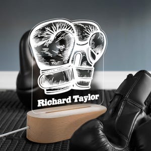 Boxing Glove 3D Night Light, Custom Engraved Sports Lamp, Personalized Boxing Gift, LED Wooden Base USB Lamp, Unique Gift for Boxer