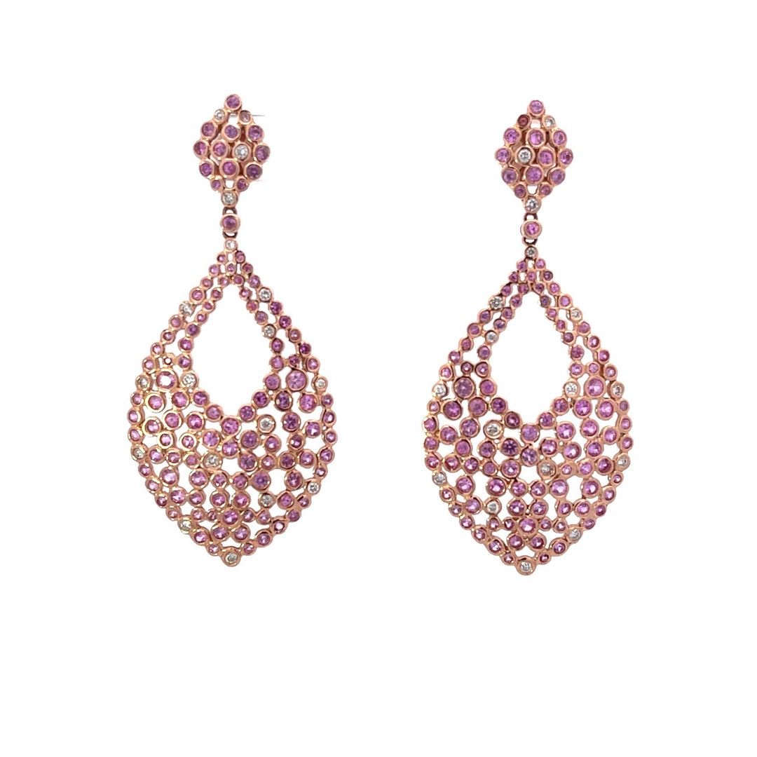 Art Deco Rose Gold Diamond & Rose Quartz Earrings Etsy