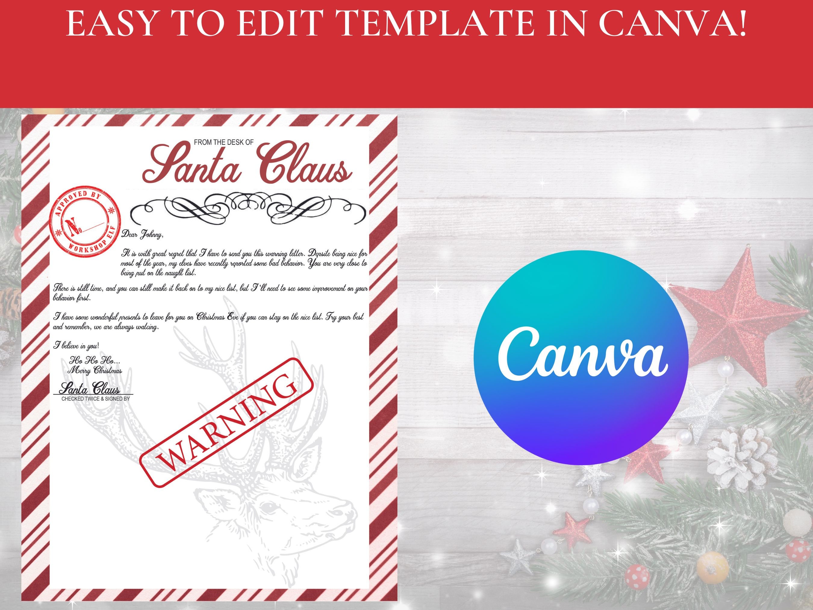 DIGITAL/PRINTABLE EDITABLE Santa Naughty List Notification Letter ...