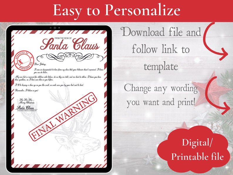 DIGITAL/PRINTABLE EDITABLE Santa Naughty List Notification Letter ...