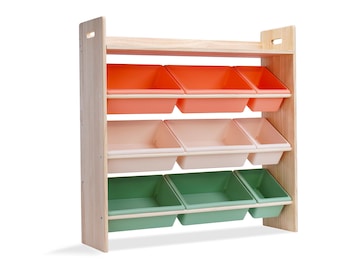 ECO Solid Wood Montessori Toy Cabinet with 9 Storage Bins - W105 × H105 × D30 cm - Toy Storage Rack - Toy Organizers - Kids' Cabinet