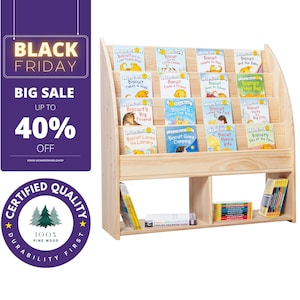 Bibliothèque pour Enfants en Bois Massif 100% L90 x H95 x P35 cm - Étagère pour livres et jouets d'enfants - Bibliothèque Montessori