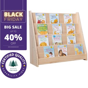 Bibliothèque pour enfants 100% bois massif L80 x P33 x H80 - Bibliothèque pour livres pour enfants - Bibliothèque Montessori - Organisateur