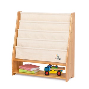 100% legno massello + tela di cotone * Libreria per bambini L95 x P35 x A95 - Libreria per bambini - Libreria Montessori non patinata - Organizzatore