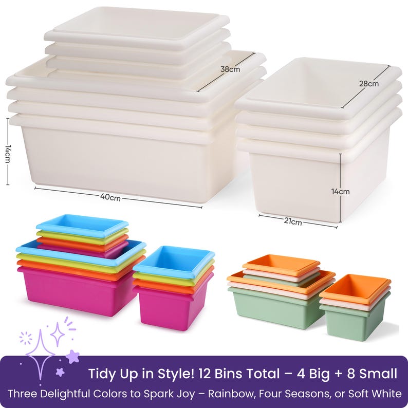 100% Solid Wood Montessori Kids Bookshelf & Toy Storage + 12 Four Seasons Pastel Storage Bins | 2-in-1 Children's Room Organizer - Uncoated image 5