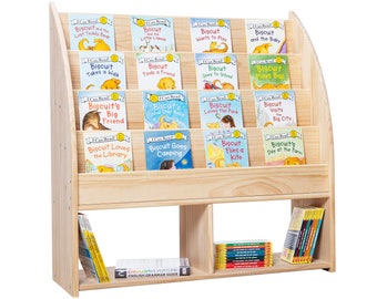 Libreria per bambini 100% in legno massello L95 x P35 x A95 - Scaffale per libri e giocattoli per bambini - Libreria Montessori - Organizzatore di giocattoli