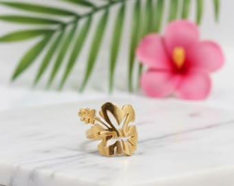 Bold Hibiscus Flower Statement Ring for Women – Gold Plated Floral Ring | Janvi Jewelry
