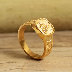 Gold Plated Celtic Knot Ring – Norse Viking Signet Jewelry&quot;