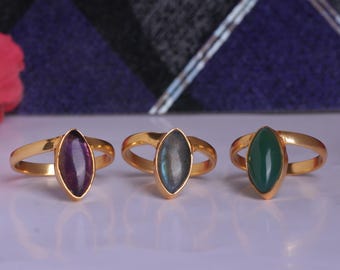 Handgemachter Marquise-Stein Ring, Vergoldeter Edelsteinring, Minimalistischer Statement-Ring für Frauen, Zierliches Goldband, Geschenk für Sie