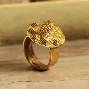 Sri Yantra Gold-Plated Temple Ring – Traditional Indian Spiritual Jewelry