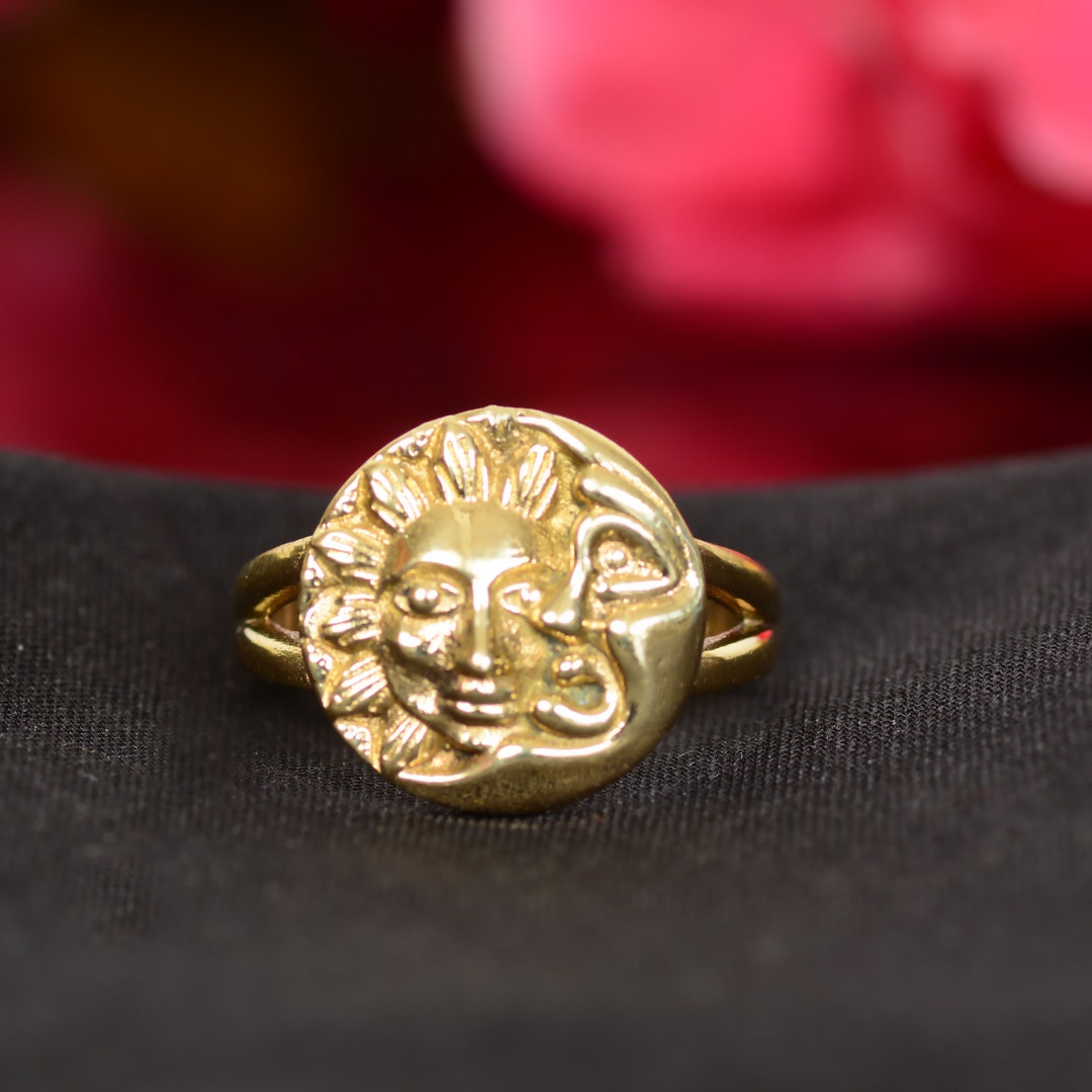Moon and Sun Ring, Sun Thumb Ring, Moon Face Ring, Eclipse Ring ...
