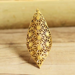 Janvi Jewelry Handmade Geometric Floral Cutwork Ring | Ethnic Statement Long Gold Ring