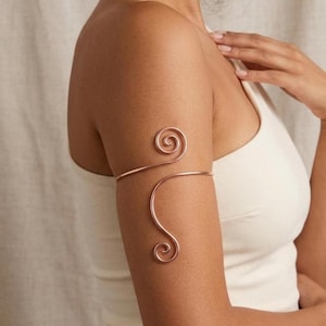 Rose Gold Spiral Arm Cuff - Dainty Brass Armlet - Minimalist Boho Body Jewelry - Grecian Upper Arm Band Jewelry