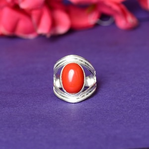 Red Coral Ring, Coral Ring, Statement Ring, Handmade Ring, Coral Jewelry, Personalized Gifts For Mom, Gift For Her, Gemstone Coral Ring
