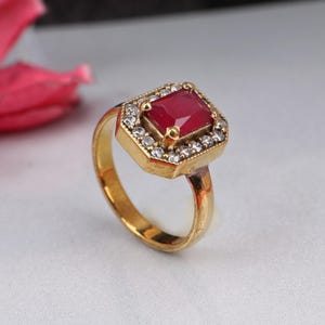 Vintage Red Garnet Brass Ring: Handmade Engagement Ring