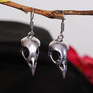 Bird Skull Hoop Earrings, Raven Skull Earrings, Gothic Jewelry, Plague Doctor Earrings, Crow Earrings, Goth Earrings, Witchy Huggie Hoops
