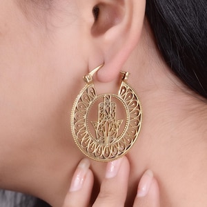 Janvi Jewelry Gold Plated Hamsa Hoop Earrings – Boho Statement Protection Jewelry