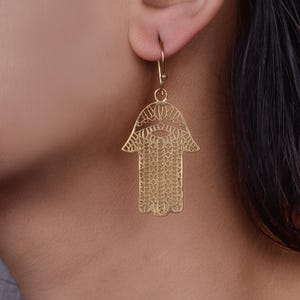 Hamsa Hand Statement Earring in Brass – Janvi Jewelry