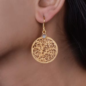 Janvi Jewelry Regal Radiance: Gold Plated Filigree Tree of Life Earrings with Moonstone Accent"