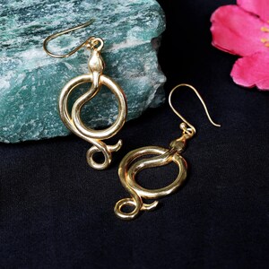 Snake Earrings, Brass Earrings, reptile earrings, snake jewelry, reptilian jewelry, gift for her, serpent earrings