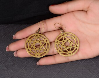 Brass Star Dangle Earrings: Celestial Hoop Earrings