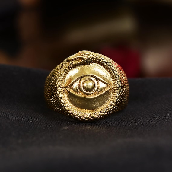 Mystic Ouroboros Snake & All-seeing Eye Gold Ring – Symbolic