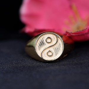 18K Gold Yin Yang Ring: Enamel Statement Ring