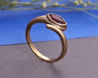 Garnet Ring Gold, Marquise Garnet Ring, Red Gemstone Minimal Ring, Handmade January Birthstone Ring for Women Gift