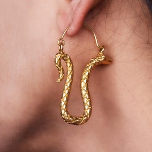 Brass Snake Earrings: Long Serpent Jewelry