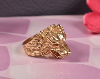 Nordic Wolf Head Ring, Unisex Brass Ring, Punk Rock Biker Ring, Goth Ring, Viking Jewelry, Animal Ring, Wolf Ring