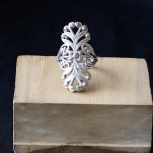 Long Sterling Silver Floral Ring Solid Genuine Stamped 925
