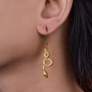 Gold Snake Dangle Earrings: Boho Brass Serpent Jewelry