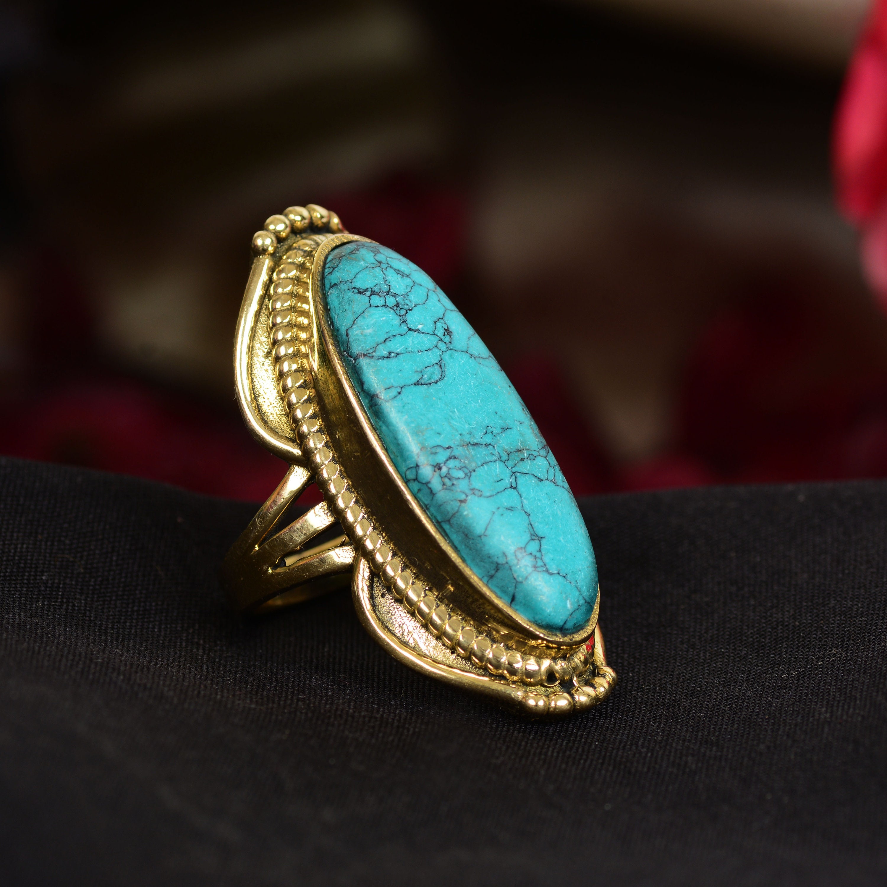アクセサリー vintage turquoise K18 ring Victorian 14k Yellow Gold Turquoise Harem Ring | Five Band