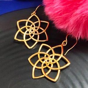 Gold Floral Mandala Statement Earrings: Ethnic Boho Dangle Jewelry