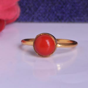 Red Coral Brass Ring: Gold Dainty Handmade Jewelry