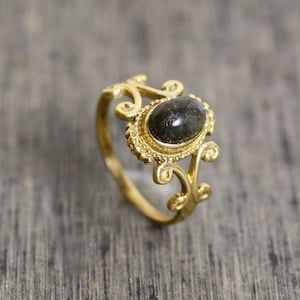 Boho Filigree Labradorite Ring: Handmade Brass & Sterling Silver