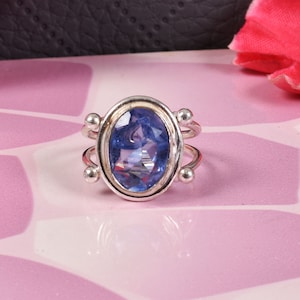 Handmade Silver Ring: Oval Aqua Gemstone, Boho Statement Jewelry